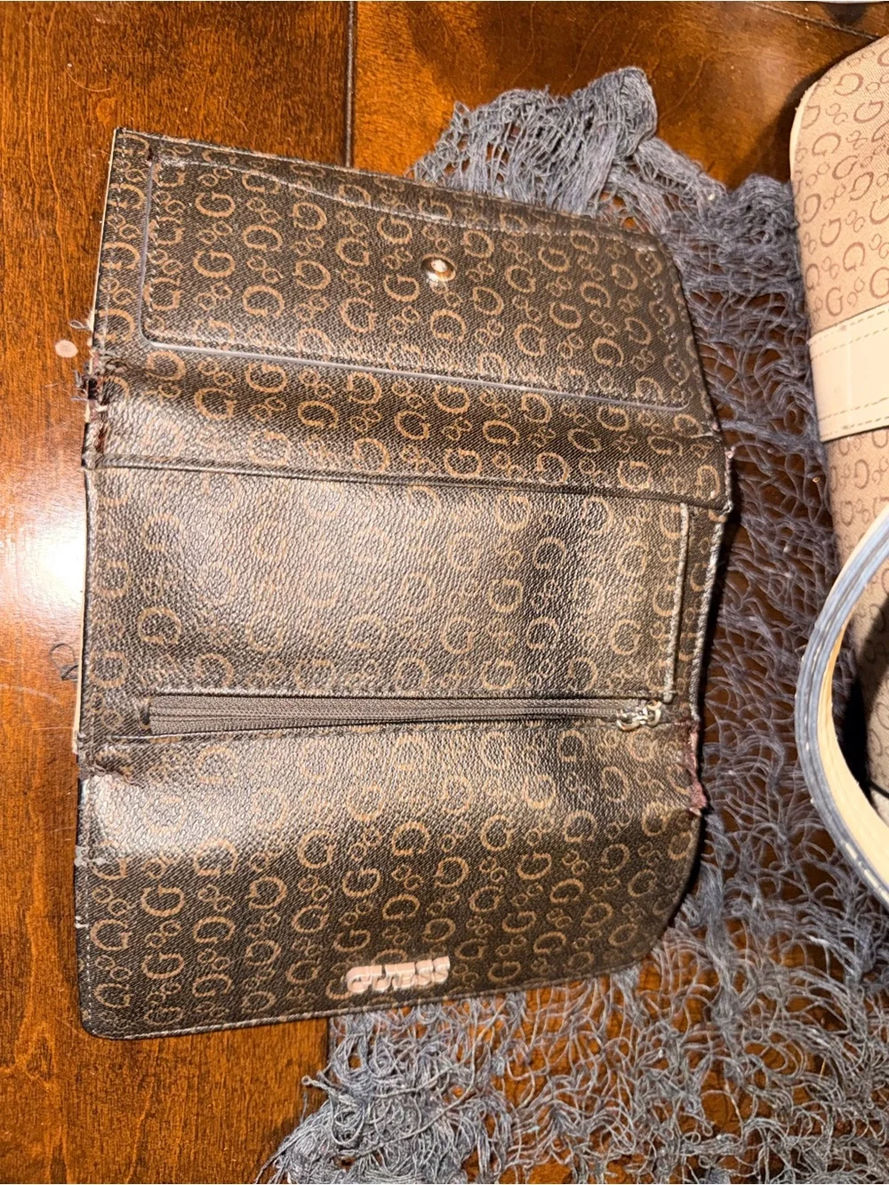 GUESS Beige Monogram Satchel with Matching Brown Monogram Wallet